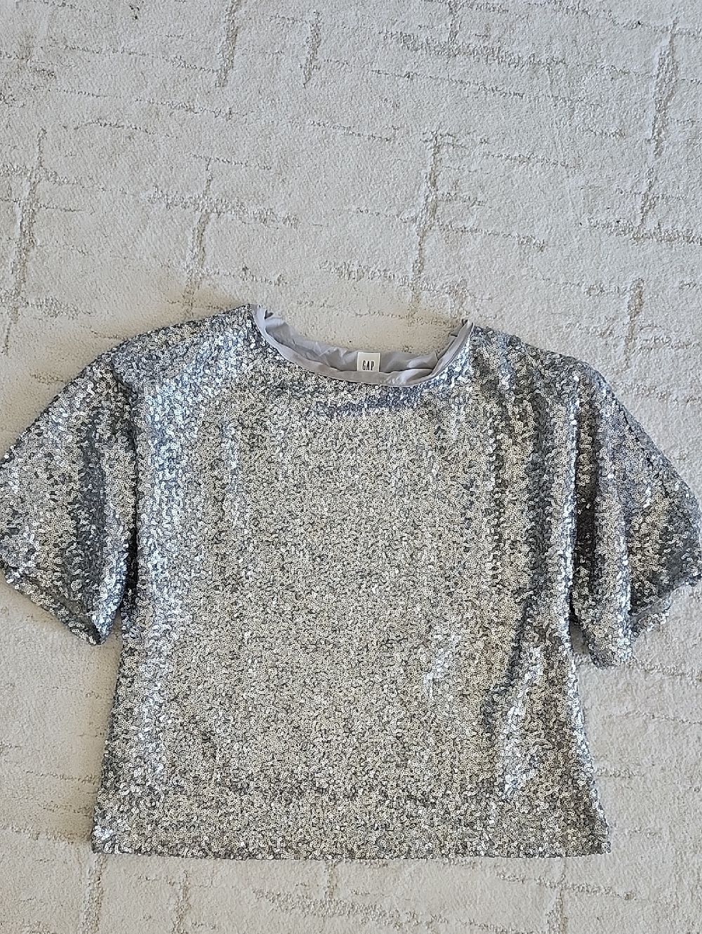 GAP Silver Sequin Short Sleeve Top